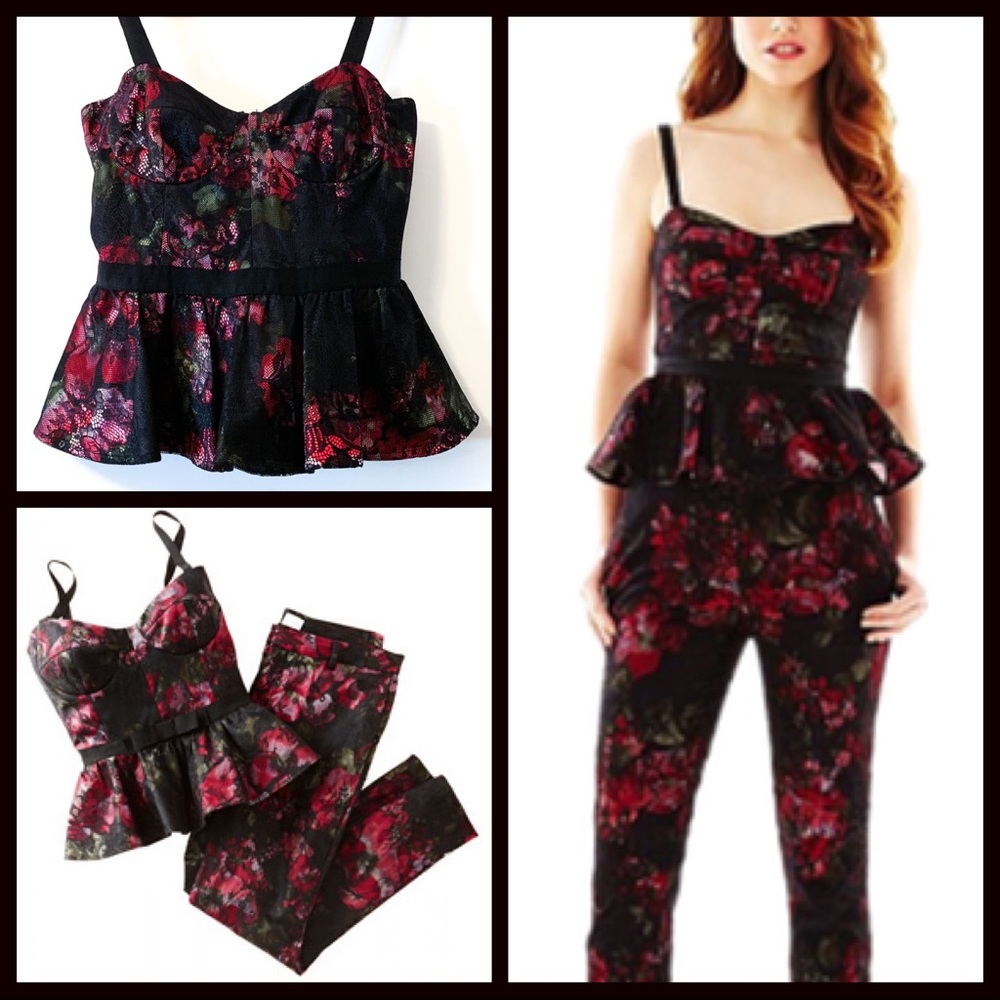 Floral and Lace Peplum Top (Pearl/Marchesa)